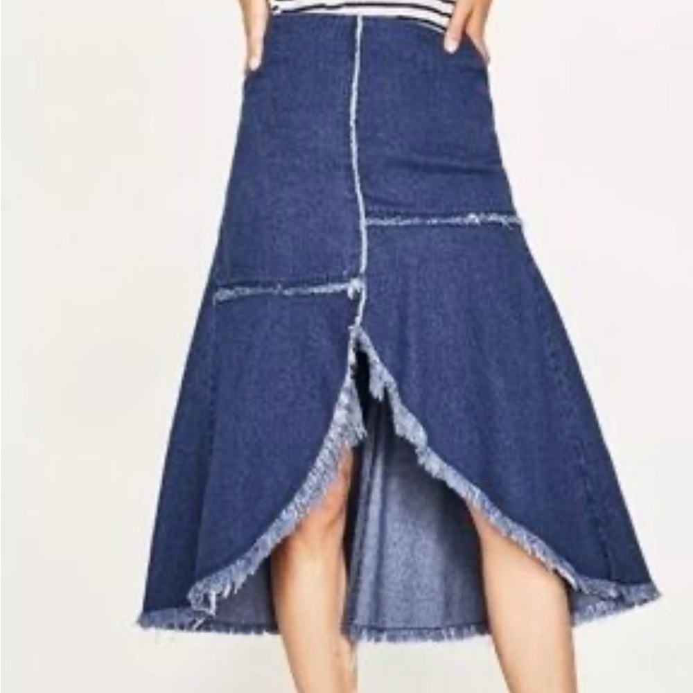 Tempo Paris Chambray Patchwork High Low A-line Skirt M